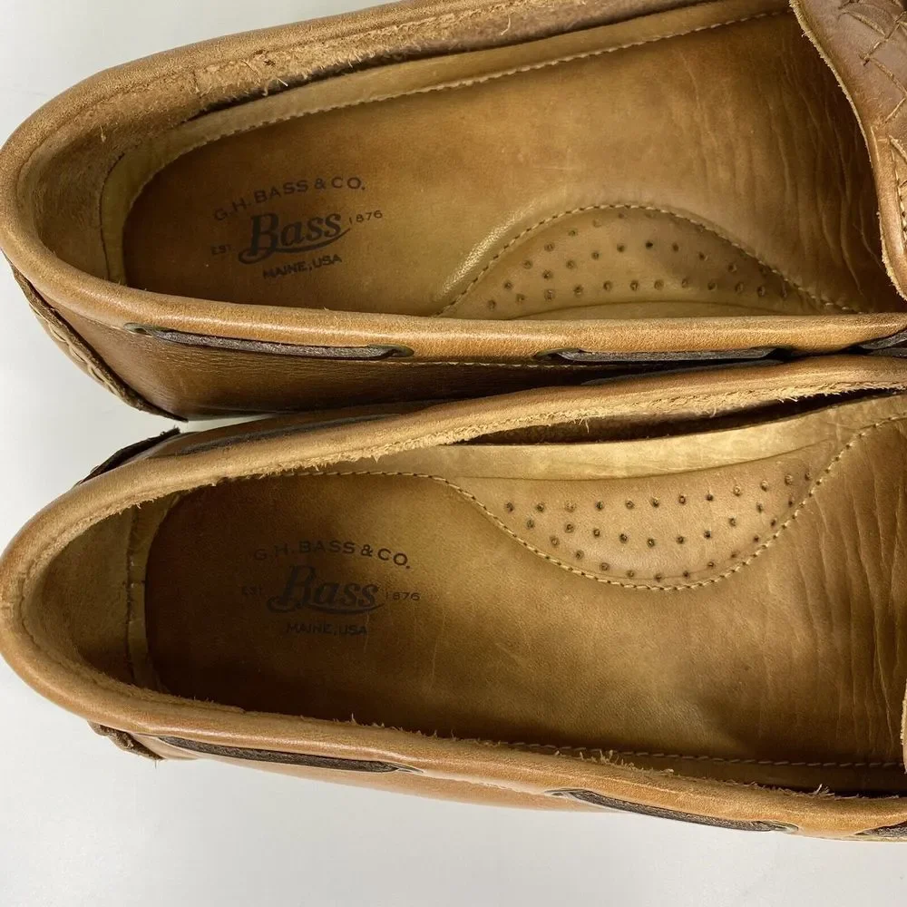 Bass Women's Woven Leather Driving Moccasins in Cognac Brown